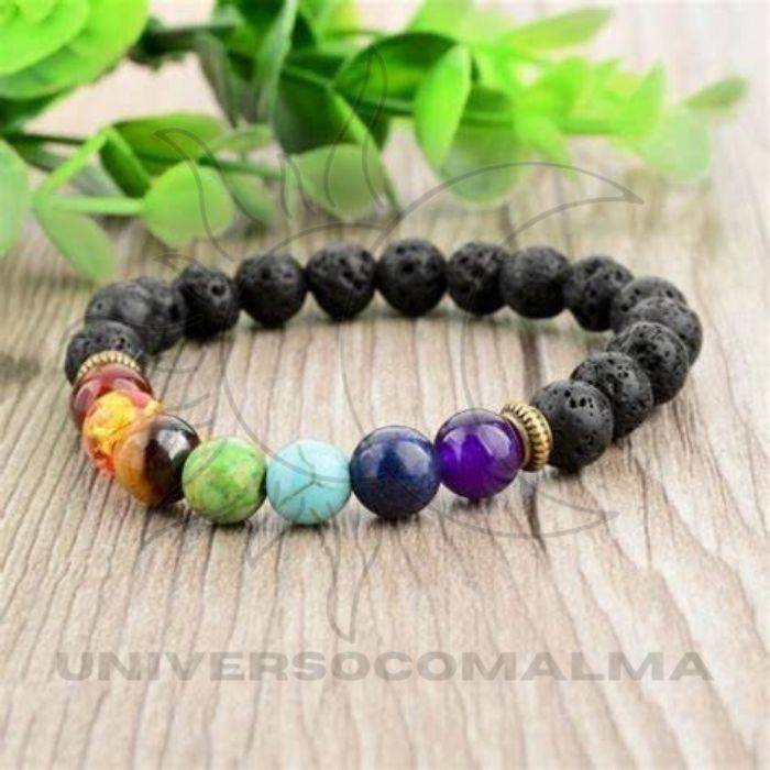 Pulseira Pedra Lava e Chakras - Energia e Equilíbrio Espiritual - Universo com Alma ®