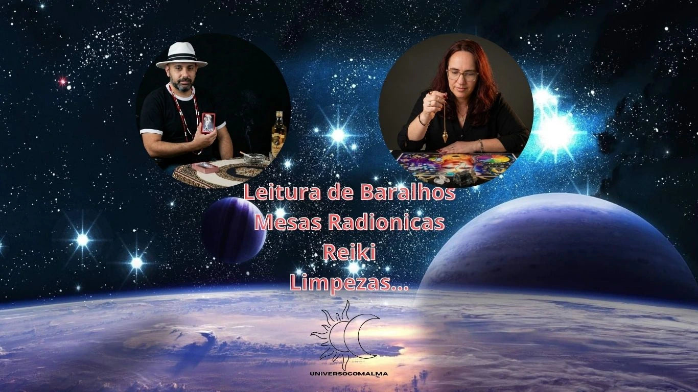 Capa Universo com Alma com serviços: leitura de baralhos, mesas radiônicas, reiki e limpezas.