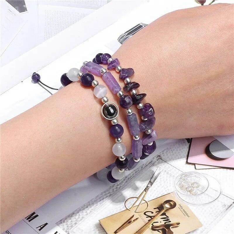 Conjunto de 3 Pulseiras de Ametista: Elegância e Equilíbrio - Universo com Alma ®