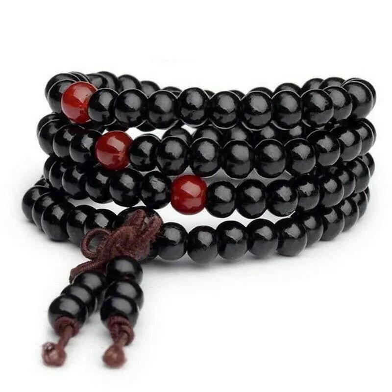 Pulseira Budista de Madeira de Ébano com Nó de Oração Preto: Harmonia Espiritual - Universo com Alma ®