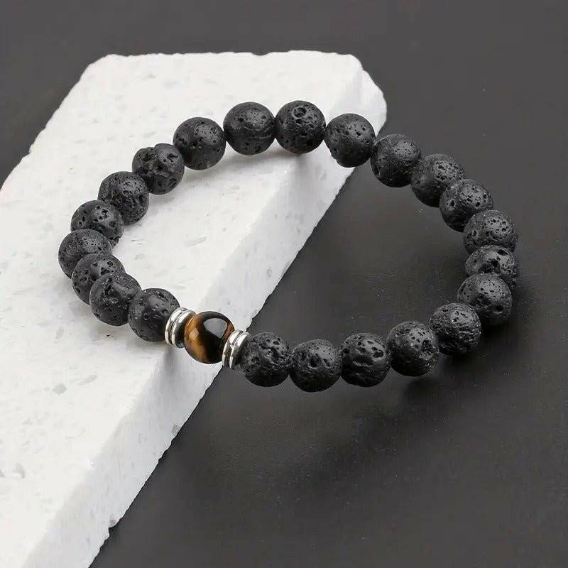 Pulseira de Contas de Pedra de Lava e Olho de Tigre para Homens - Universo com Alma ®