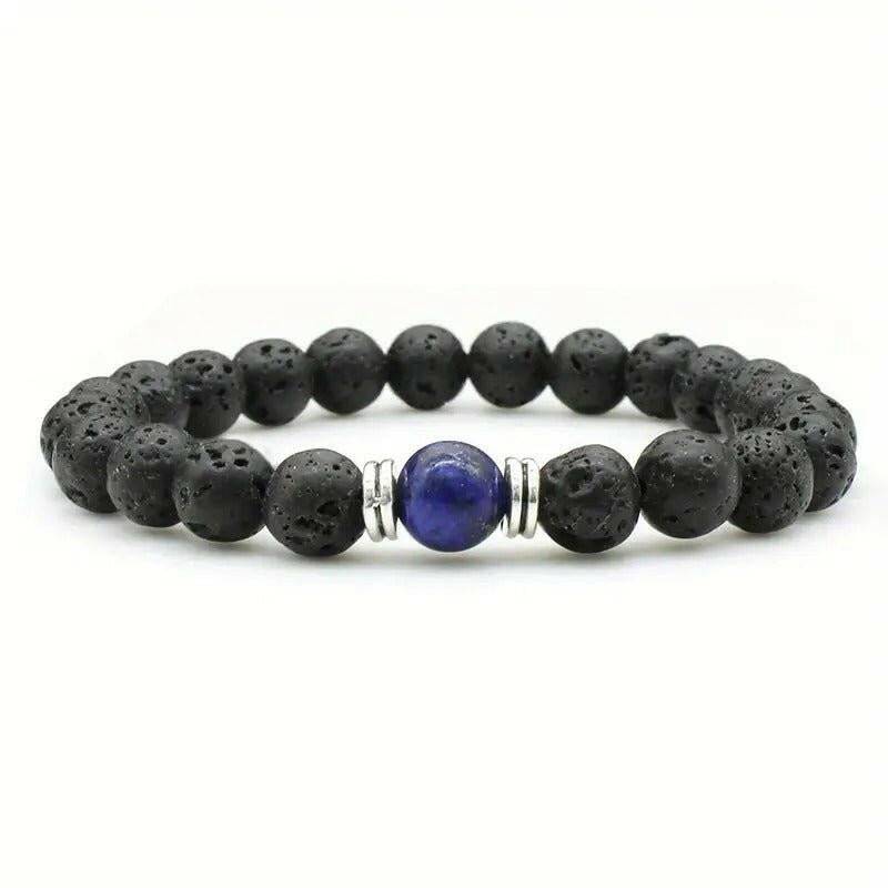 Pulseira Masculina de Pedra de Lava com Conta de Óleo Essencial - LAPIS LAZULI - Universo com Alma ®