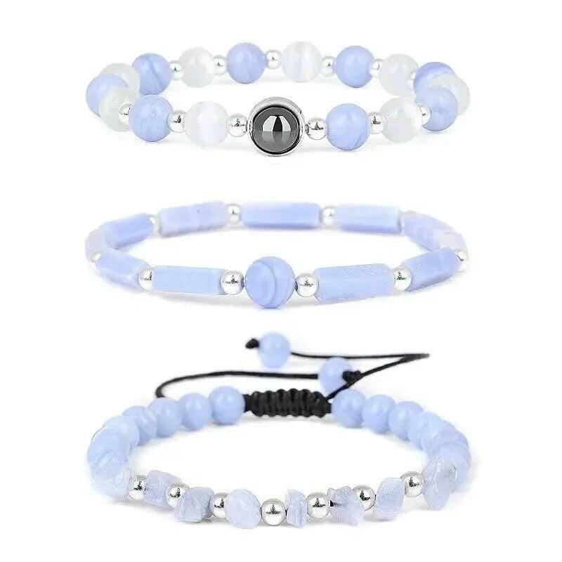 Trindade de Energia: Pack de 3 Pulseiras de Ágata Lilás 💜🌟 - Universo com Alma ®