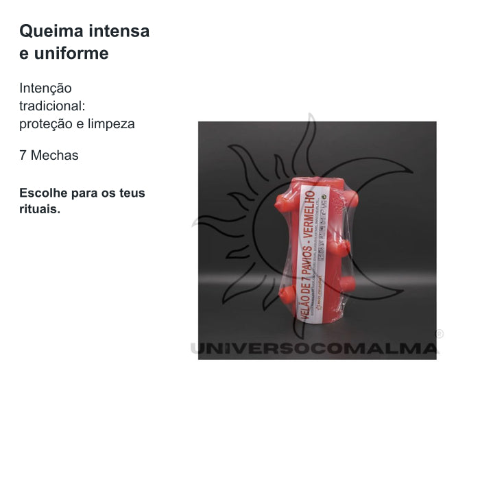 Velão 7 Mechas Vermelho – Proteção, Limpeza Energética e Descarrego — benefícios, utilização e características