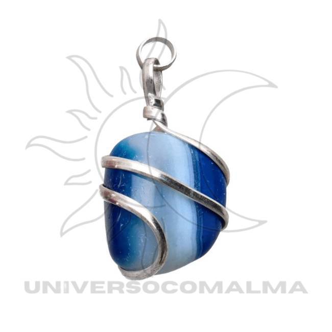 Pingente Ágata Azul - Equilíbrio e Proteção com Espiral Prateada - Universo com Alma ®